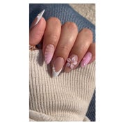 Künstliche Fingernägel Almond French 3D Blumen Nagelkleber Y 1 St