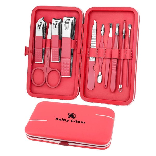 Maniküre Set 10teilig Nagelknipser Nagelschere Etui Rose Tex 1 St