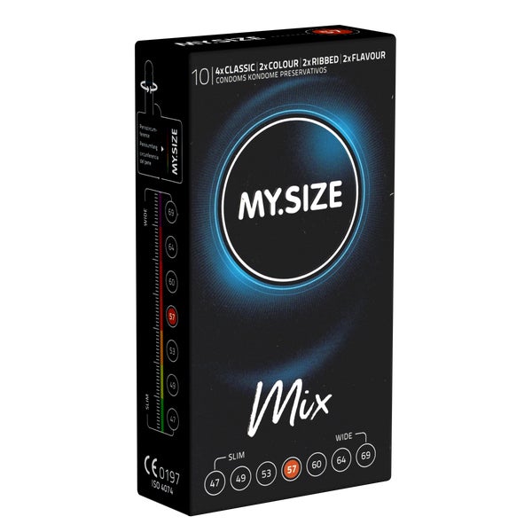 «57mm MIX» Kondome: 10er Pack, glatt, gerippt, aromatisiert (10 Kondome) 10 St