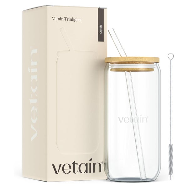 VETAIN Trinkglas 500ml - mit Bambusdeckel & Glasstrohhalm 1 St
