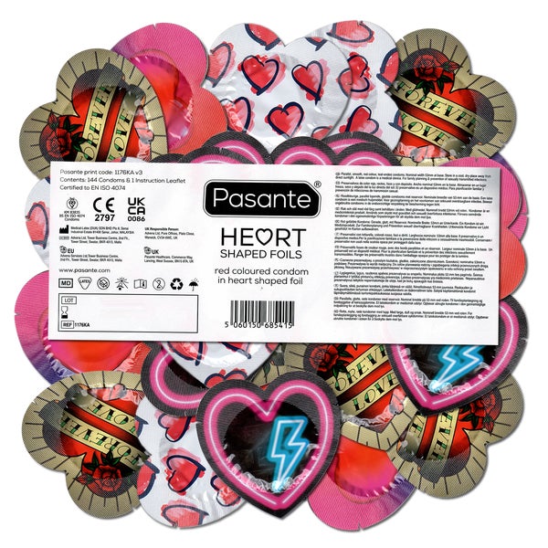Pasante Hearts Kondome romantisch rot 144 Stück (144 Kondome) 144 St