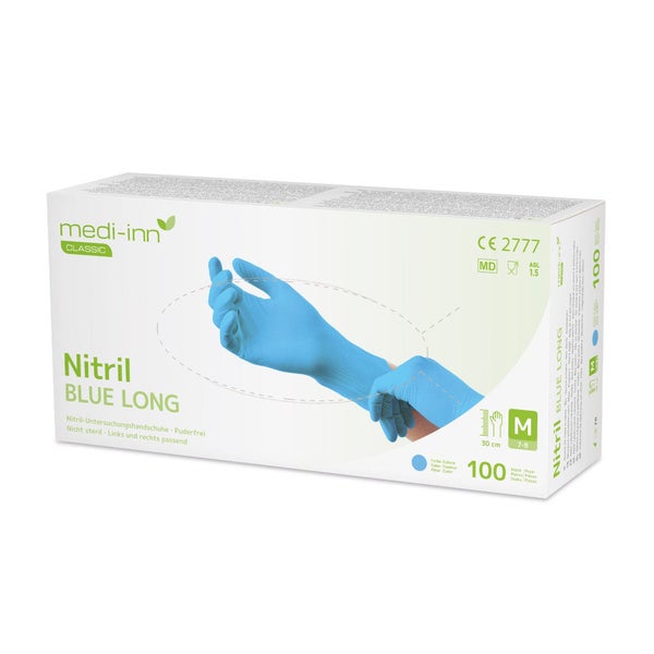 Medi-Inn Nitril blue long Einmalhandschuhe, blau, puderfrei, Gr. M 1000 St