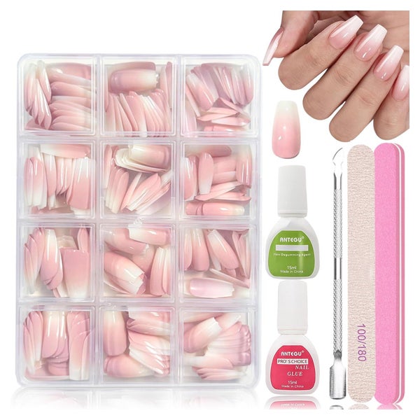 Falsche Nägel 288 Stück Ombre Koffin Gradient Pink 1 ml (1er 1 St