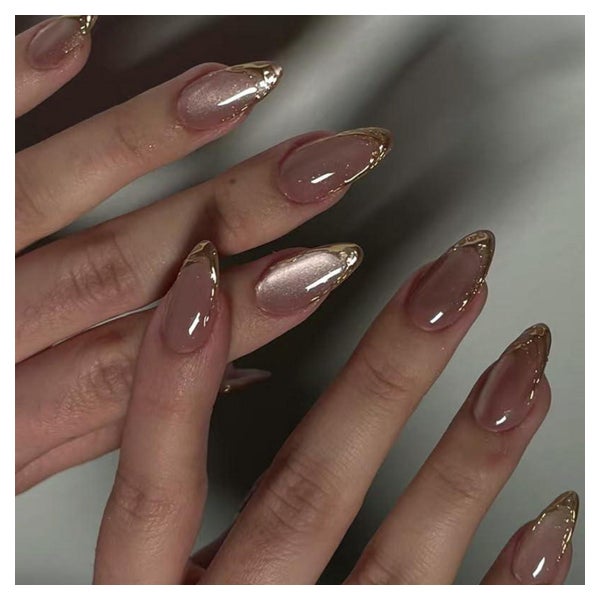 Künstliche Fingernägel Kurz Almond Cat Eye Babyrosa Gold CB6 1 St
