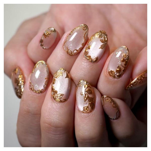 Künstliche Fingernägel Kurz Cateye 3D Goldblumen Magnetic AK 1 St