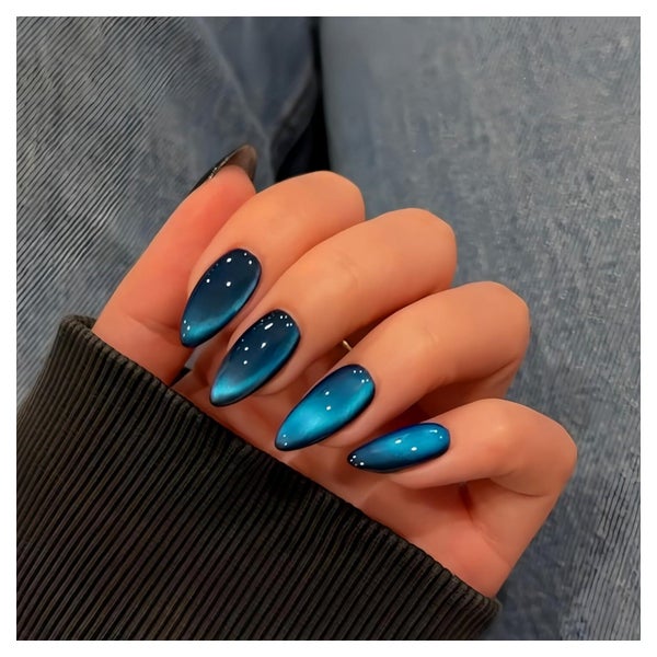 Fingernägel Press On Schwarz Cat Eye Mandel Set 30 Stk Blau 1 St