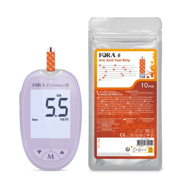 FORA 6 Connect Harnsäure-Messgerät – Special Edition (Lila) – mmol/l + 20 Teststreifen 1 St