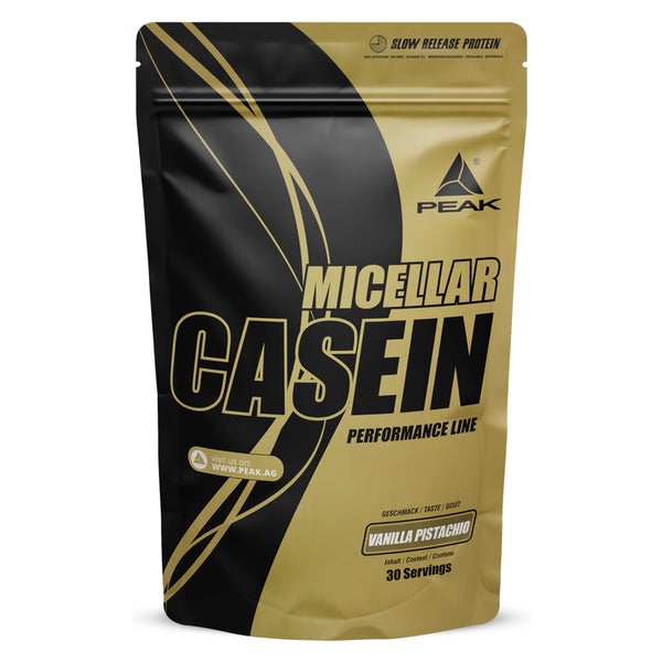 PEAK Micellar Casein - 900g - Geschmack Vanilla Pistachio I 30 Portionen I Pulver I Proteinquelle: Milchprotein I fettarm I Muskelaufbau I mit Sättigungseffekt & Zusatz von Laktase 900 g