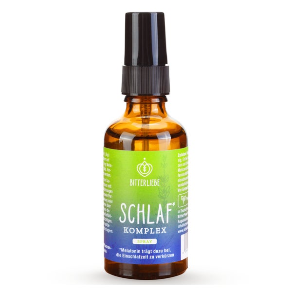 BitterLiebe - Schlaf Komplex Spray mit Melatonin, Baldrian, Melisse & Hopfen - für erholsamen Schlaf - vegan & Made in Germany 1 x 50 ml