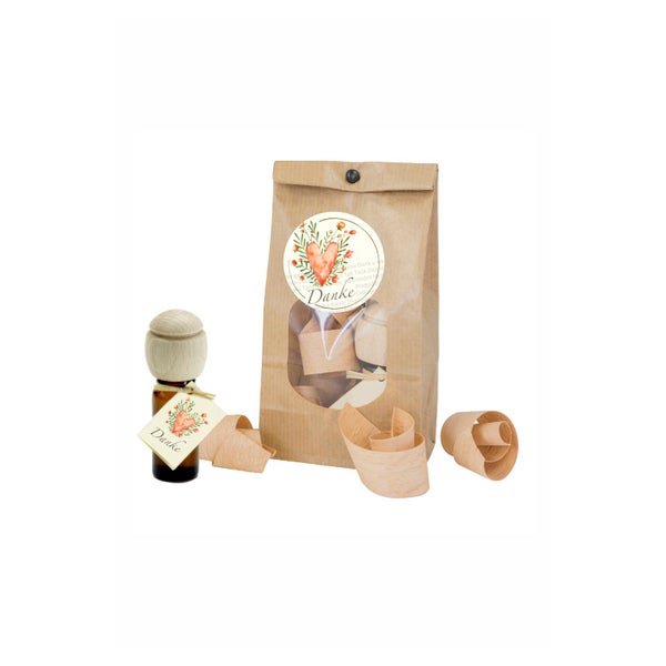 Traumduft Piccolino Dankelino Raumduft Mediterran Geschenkset mit Buchenholzkopf 10 ml