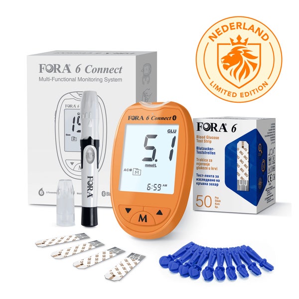 FORA 6 Connect Blutzuckermessgerät - Sonderausgabe (Orange) – mmol/l + 150 Teststreifen 1 St