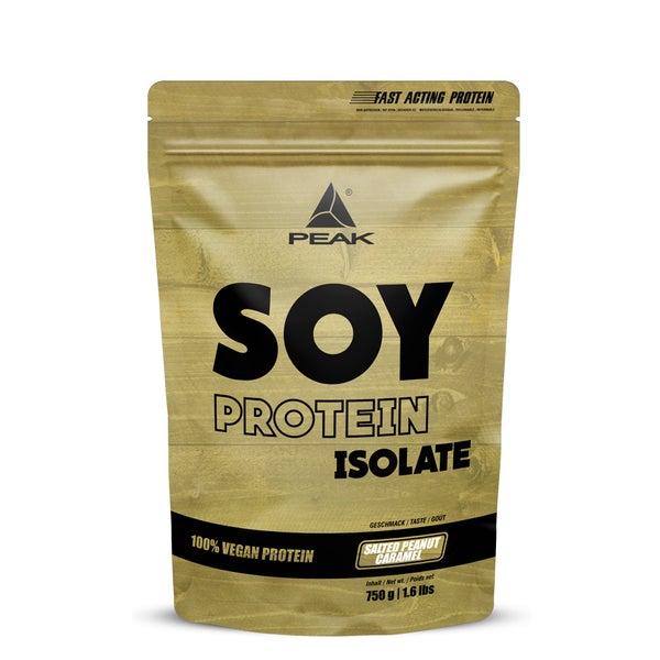 PEAK Soja Protein Isolat - 750g - Geschmack Salted  Peanut Caramel I 25 Portionen I Pulver I Proteinquelle: Soy, pflanzliches Eiweiß I GMO - free I hoher EAA Gehalt I Muskelaufbau I glutenfrei 750 g