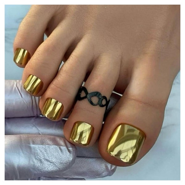 Zehennägel Acryl kurz quadratisch Chrome Gold Bling 24 Metal 1 St