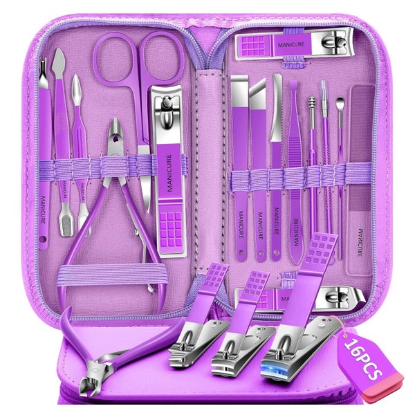 Maniküre Pediküre Set Nagelset 16 Nagelschere Nageletui Lila 1 St