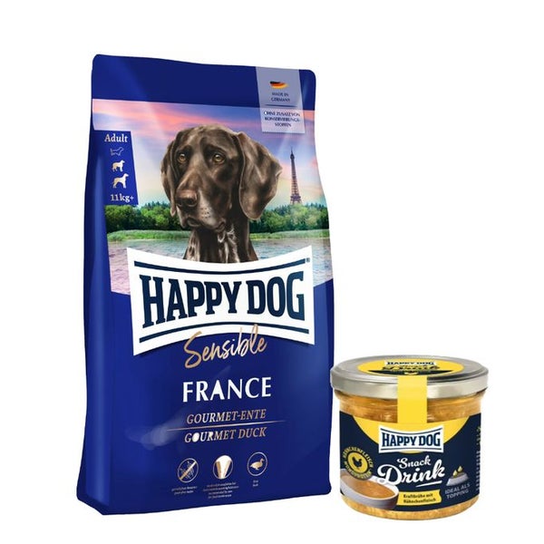 Happy Dog Sensible France + Happy Dog Snack Drink Hähnchen 11 kg