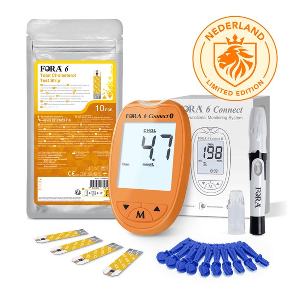 FORA 6 Connect Cholesterinmessgerät – Sonderausgabe (Orange) – mg/dl + 30 Teststreifen 1 St