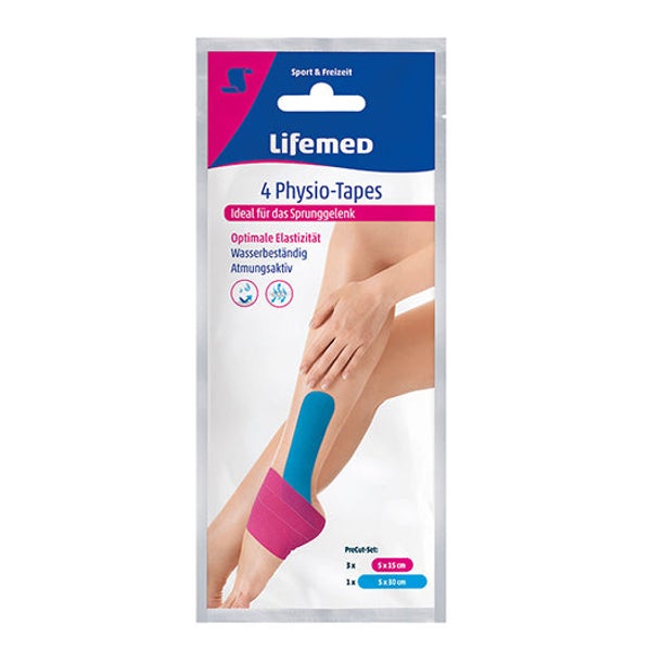 Lifemed 4 Physio-Tapes farbig sortiert "Sprunggelenk" 2 Größen, 24 Pack 96 St