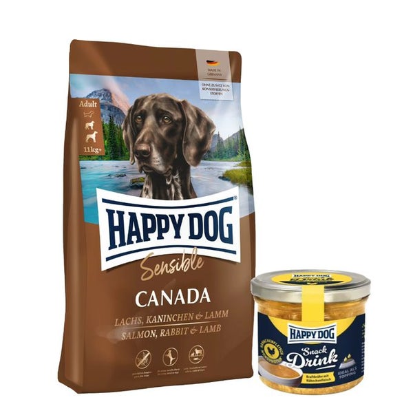 Happy Dog Sensible Canada + Happy Dog Snack Drink Hähnchen 11 kg
