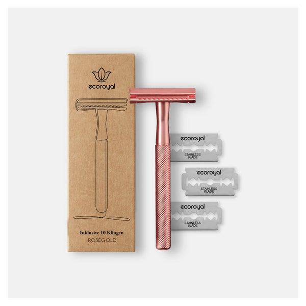 Ecoroyal Rasierhobel Damen Rosegold + 10 Rasierklingen Metallrasierer