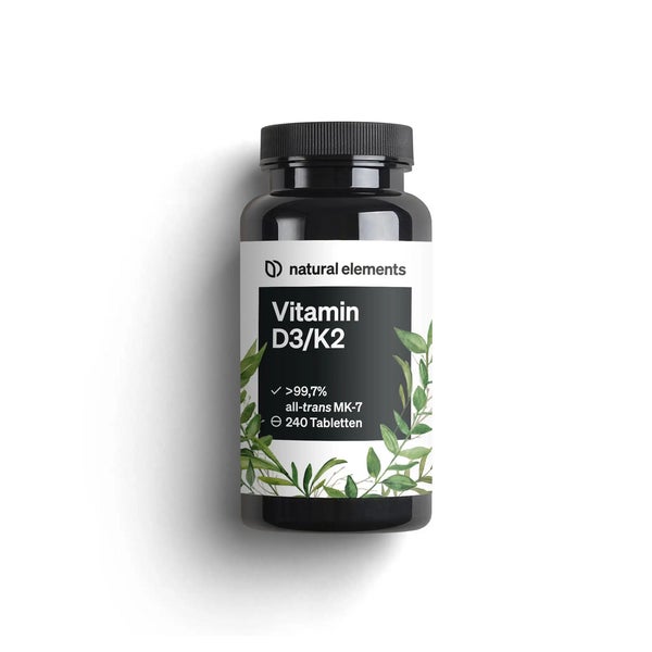 Vitamin D3 + K2 – > 99,7% all-trans MK-7 & 2000 IE Vitamin D3 – 240 Tabletten – hochdosiert, optimal bioverfügbar – ohne unnötige Zusätze – in Deutschland produziert 240 St