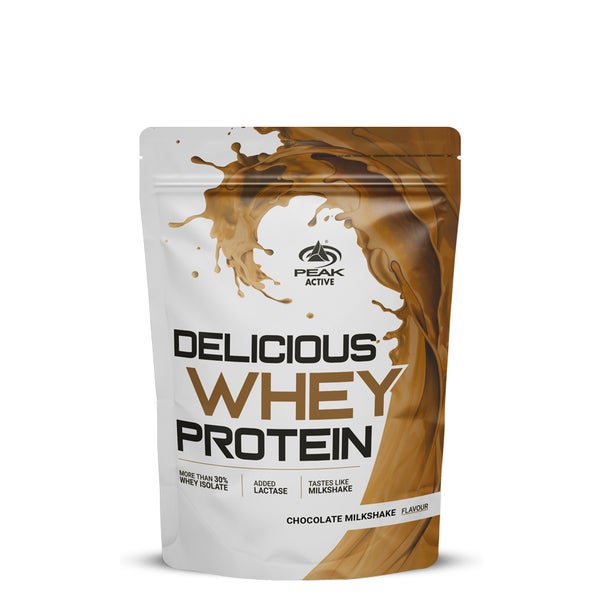 PEAK Delicious Whey Protein - 900g - Geschmack Chocolate Milkshake I 30 Portionen I Pulver I Proteinquelle: Molkenprotein Konzentrat + Isolat I ohne Zuckerzusatz I mit Verdauungsenzym Laktase