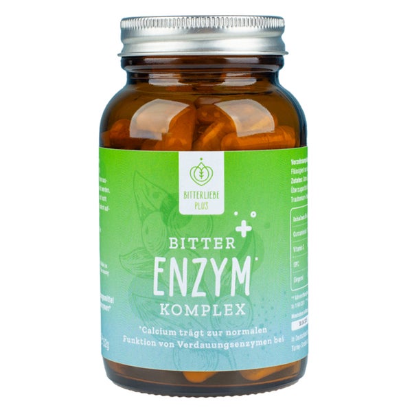 BitterLiebe Bitter Enzym* Komplex Kapseln mit 5 Verdauungsenzymen - gegen Blähungen - mit Papain, Lactase, Alpha-Amylase, Lipase und Protease - Monatspackung 1x 90 St