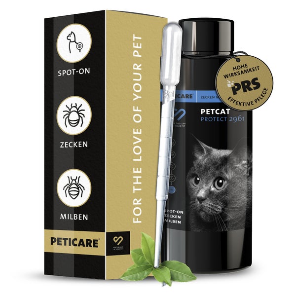 Peticare Zecken-Schutz Mittel für Katzen, Spot-On auf pflanzlicher Basis 100 ml