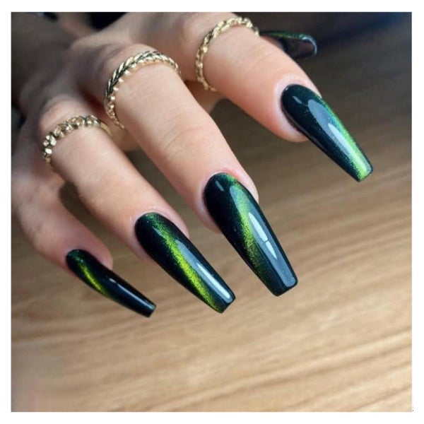 Press on Nails Ballerina Lang Cat Eye Dunkelgrün Magnetic DB 1 St