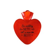 Wärmflasche Herz 1,0 l rot-transparent mit Druck "So richtig nett ist`s nur im Bett"