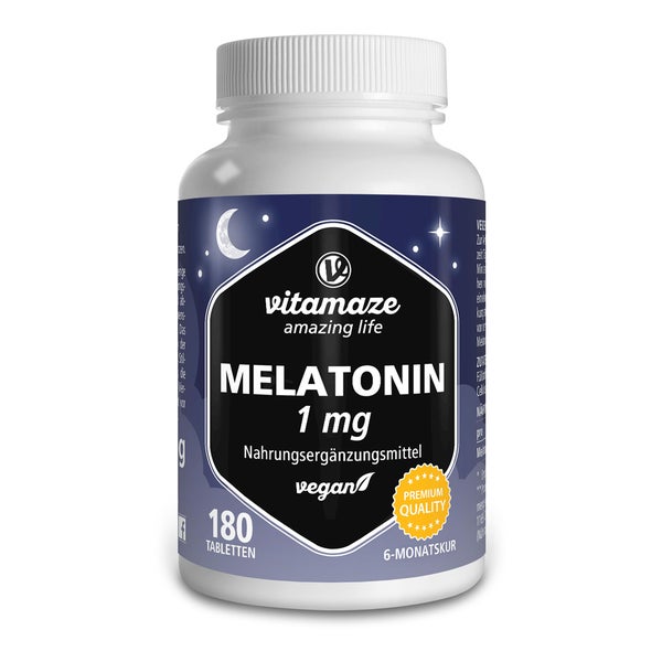Melatonin 1 mg hochdosiert vegan Tabletten 180 St