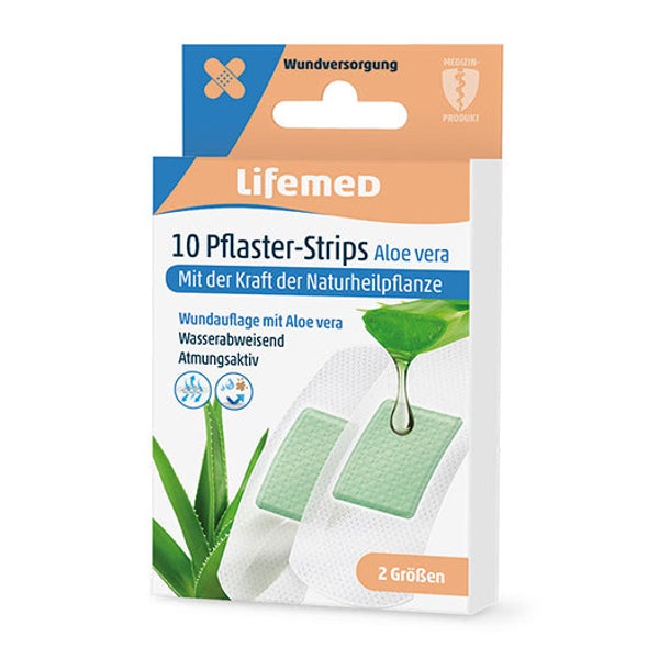 Lifemed 10 Pflaster-Strips weiß "Aloe vera" 2 Größen, 12 Pack 120 St