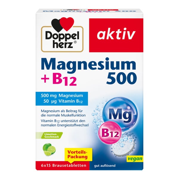 Doppelherz Magnesium 500+b12 Brausetabletten 6X15 St