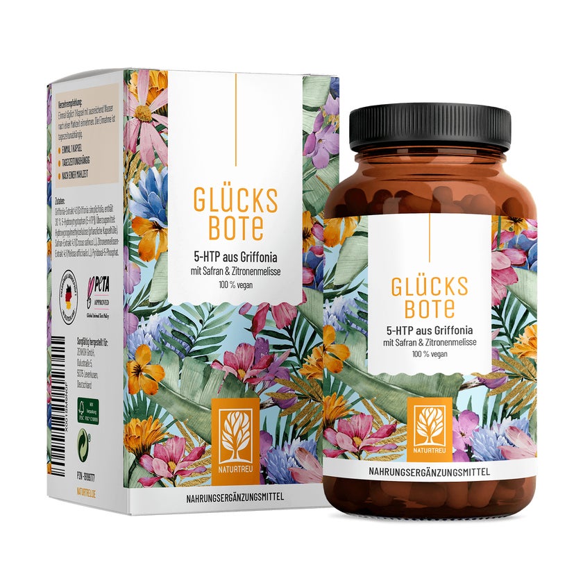5-HTP aus Griffonia mit Safran & Zitronenmelisse -  GLÜCKSBOTE - 90 vegane Kapseln - NATURTREU® 90 St