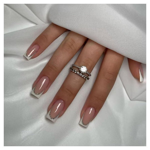 Nagelspitze 24er Set lang eckig French Silberglitzer selbstk 1 St