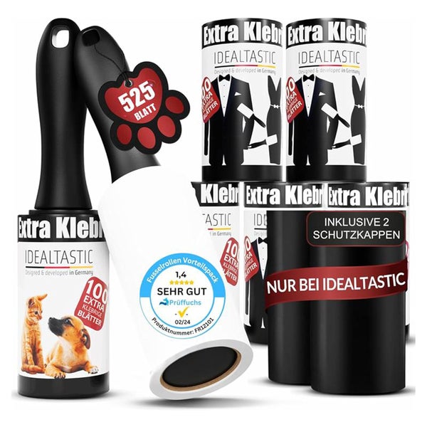 IDEALTASTIC® Fusselrolle für Tierhaare & Kleidung Vorteilspack  2xGriff & 5x105 Blatt  St