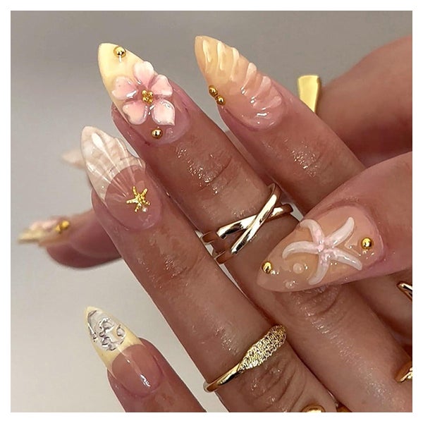 Nageldesign 24 Stück Almond French Nägel zum Aufkleben 3D Bl 1 St