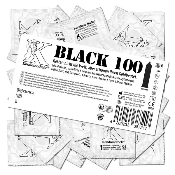 «BLACK Kondome» – 100 Stück, 53 mm, vegan, schwarz, Silikonö (100 Kondome) 100 St