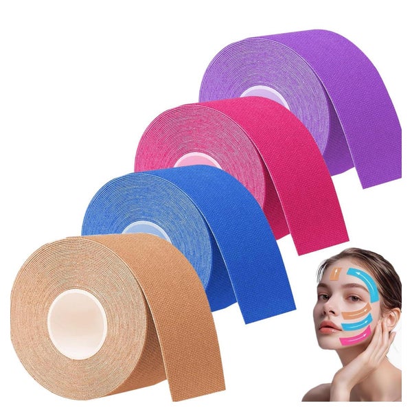 NELLHOMY Kinesiotapes Gesicht 4 Rollen (2cm x 5m) - Face Lifting & Anti Falten