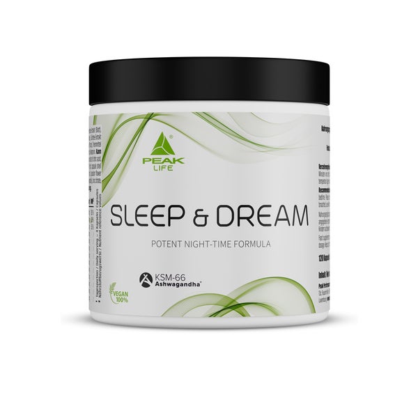 PEAK Sleep & Dream - 120 Kapseln I 30 Portionen I All-In-One Schlafunterstützung I Beruhigung I mit Melatonin I Ashwagandha KSM-66® I Baldrian I Melisse I Passionsblume I Vitamine I Mineralstoffe 114 g