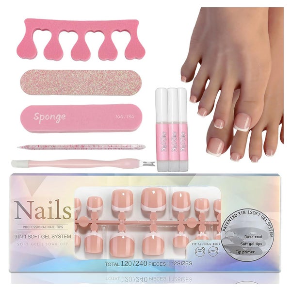 Fussnägel 120 PressOn French Full Cover Nude French 1 ml (1e 1 St