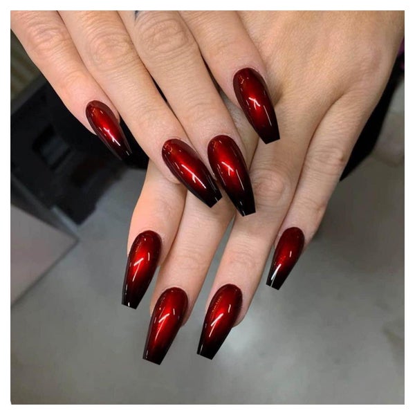 Kunstnägel Ballerina Lang Schwarz Weinrot Ombre Gothic AE2 1 St