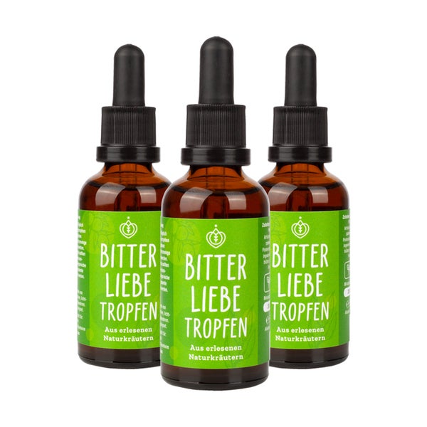 BitterLiebe Bittertropfen - Bitterstoffe Tropfen mit hochwertigen Löwenzahn und Bitterkräuter - Bittertropfen nach Hildegard von Bingen - Bitter Liebe - Vegan und Made in Germany 3x 50 ml