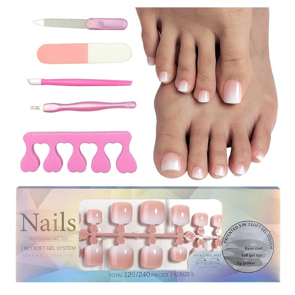 Fußnägel Falsche Acryl Full Cover Tips 120 Aufkleben Nude-Ve 1 St