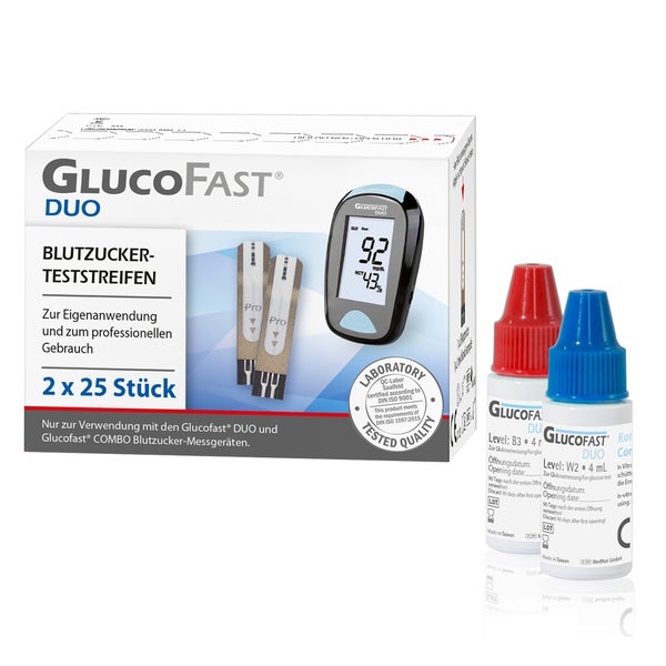 GlucoFast DUO BZ Teststreifen 50 Stück + Kontrolllösung 50 St