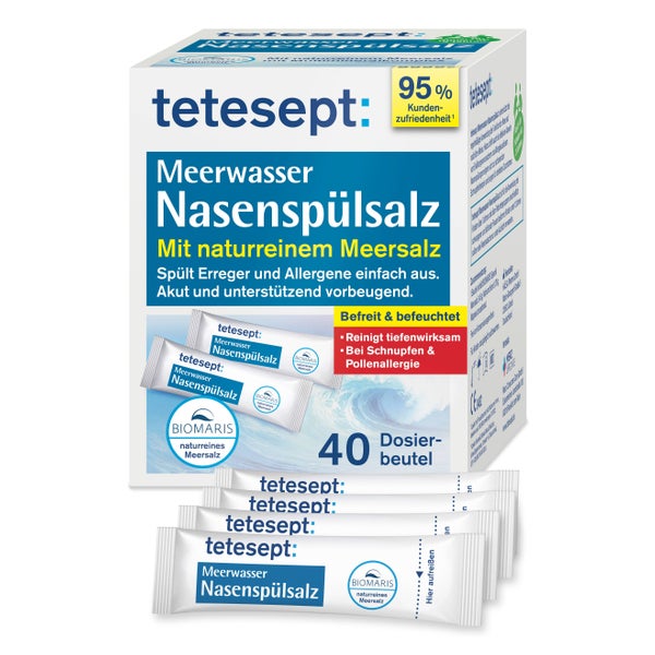 tetesept Meerwasser Nasenspülsalz | reinigt tiefenwirksam bei Schnupfen & Pollenallergie 40 St