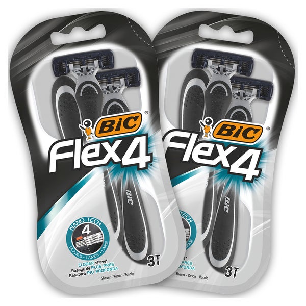 BIC Flex 4 Rasierer Herren, 6 Einwegrasierer mit je 4 Klingen, mit Aloe Vera und Vitamin E für eine sanfte Rasur 6 St