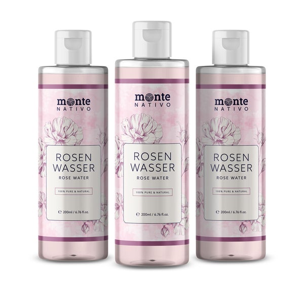 Monte Nativo Rosenwasser – 100% rein für Gesicht & Haar 3x200 ml