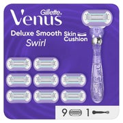 Gillette Venus Deluxe Smooth Swirl Rasierer Damen, Damenrasierer + 9 Rasierklingen mit 5-fach Klinge, Geschenk für Frauen 1 St