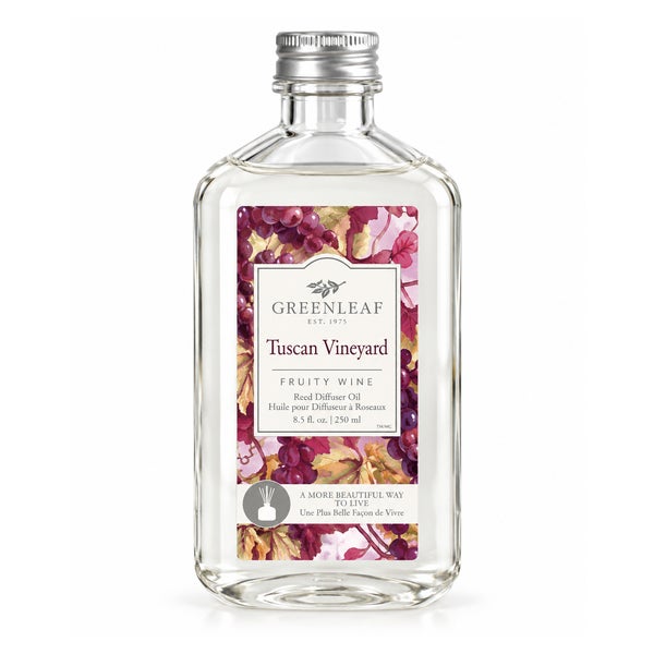Greenleaf Tuscan Vineyard Reed Diffuser Öl Raumduft Nachfüllöl mit weißen Duftstäbchen 250 ml