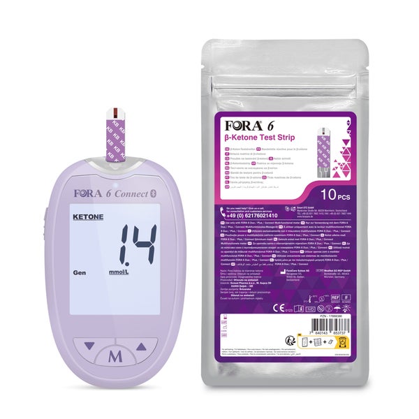 FORA 6 Connect Multi-Parameter Ketone-Messgerät Starter-Set (Lila) – mmol/l + 10 Teststreifen 1 St